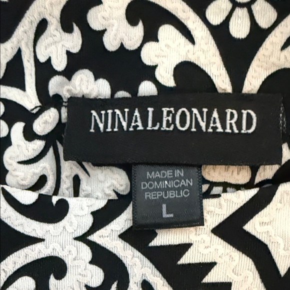 Nina Leonard Women Floral Cold Shoulder Swing Loose Midi Dress Black White - L - Picture 6 of 7